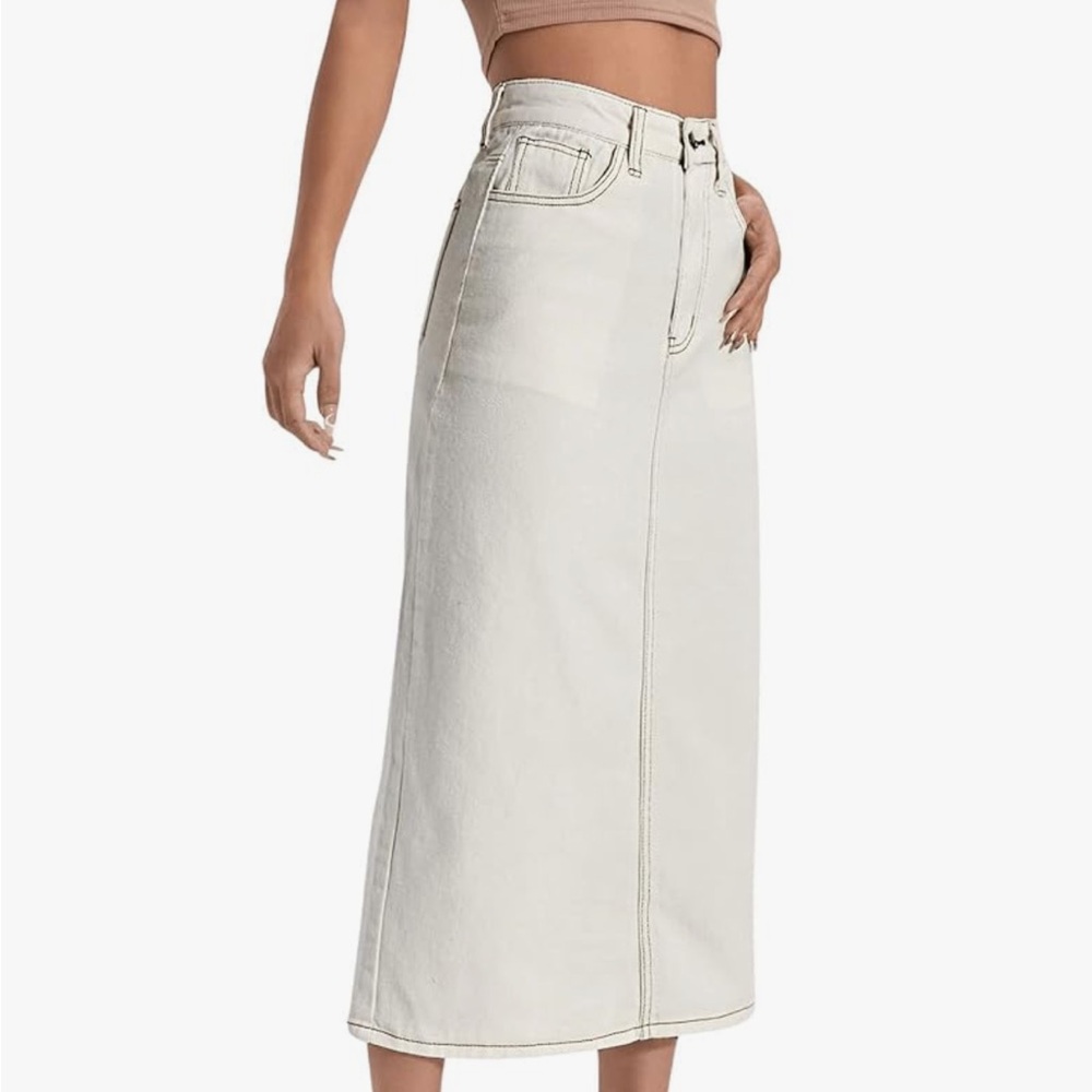 SweatyRocks Amazon SHEIN denim maxi midi skirt high waist pockets Large cream